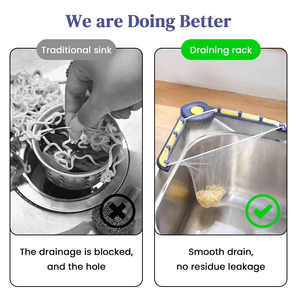 HASTHIP Kitchen Sink Strainer with 50pcs Filter Mesh Bags featuring Folding Self Adhesive Rack | Modern Space Saving Design