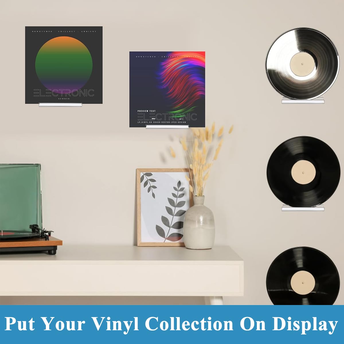 HASTHIP Vinyl Record Shelf Wall Mount for Home Display with 4 inch Acrylic Holders | 6 Pack