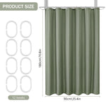 HASTHIP® Fabric Shower Curtain Waterproof Polyester Double Sided Waffle Textured Green Shower Curtain with 12 Plastic Hooks Water Resistant Partition Liner for Washroom (Green 72''x72'')