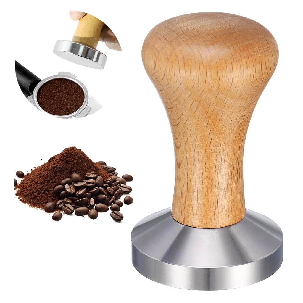 HASTHIP® 58mm Espresso Tamper Heavy Duty Stainless Steel Barista Coffee Tamper Elegant Solid Wooden Handle Espresso Tamper Espresso Tamper Coffee