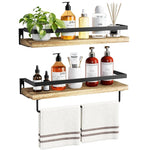 HASTHIP® 2 Pcs Wall Mounted Bathroom Shelves with Towel Bar, 2-Tier Tempered Glass Shower Caddy Organizer, Matte Black Rustproof Floating Shelf for Bathroom and Kitchen Storage, Easy Installation