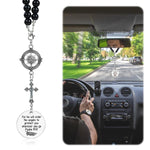 HASTHIP® Colgante de Ángel de la Guarda y Cruz para Espejo Retrovisor del Coche,Decoración Espiritual con Versículo del Salmo,Compás Acero Inoxidable y Cuentas Accesorio Interior