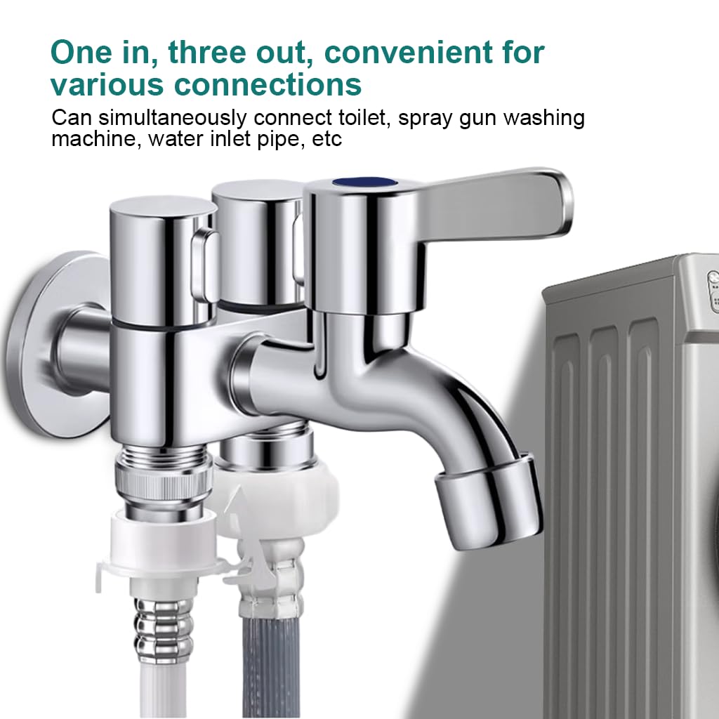 HASTHIP 3 in 1 Flush Wall Faucet for Laundry and Household Use with Divided Valve | Stainless Steel Space Saving Design