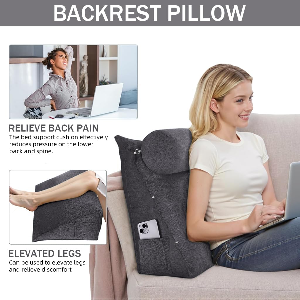 HASTHIP Backrest Pillow for Reading and Relaxing with Adjustable Cylindrical Support 45x45x20cm | Soft Cushion for Bed or Sofa