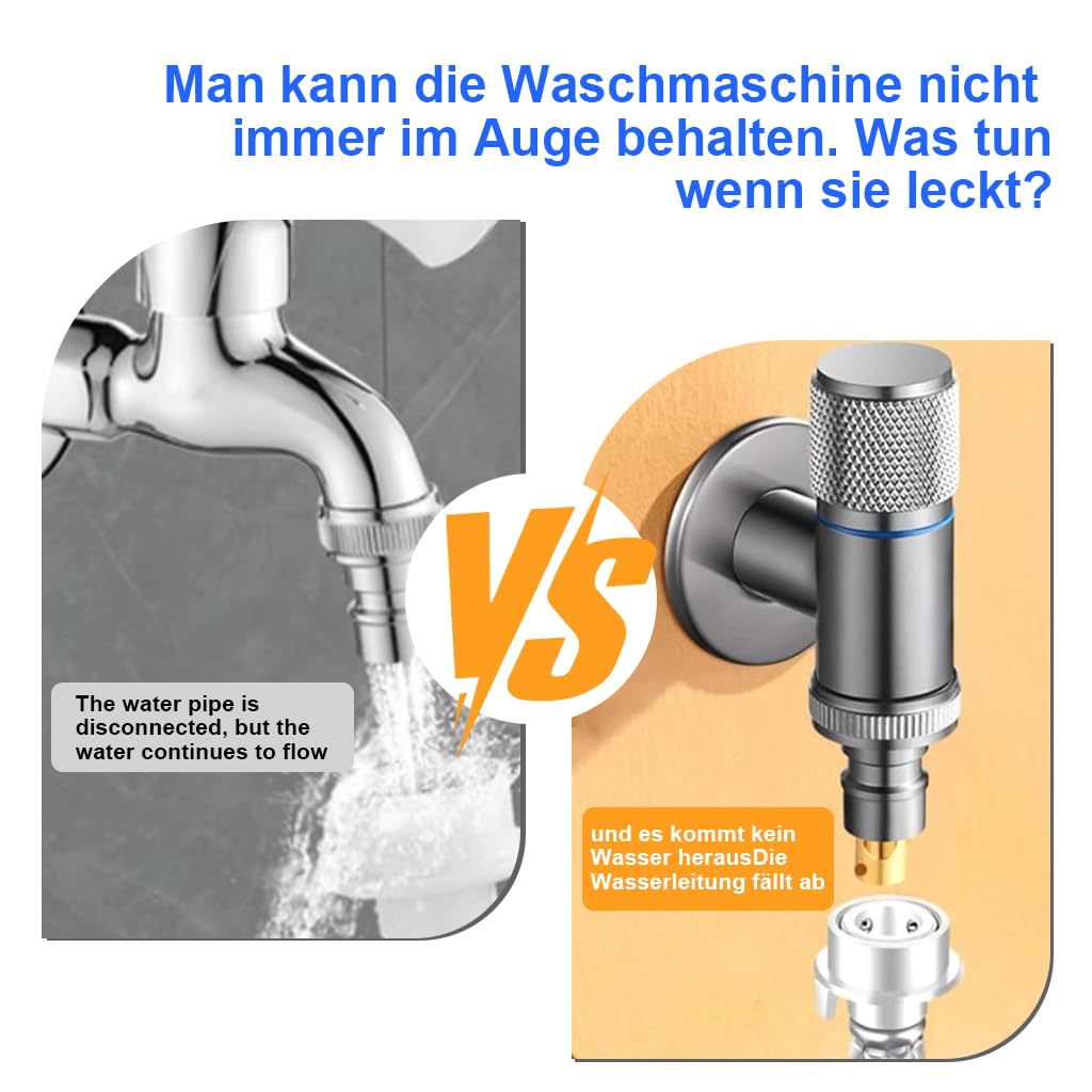 HASTHIP Washing Machine Faucet for Laundry and Dishwasher with Automatic Water Stop Valve Chrome Stainless Steel 2PCS