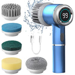 HASTHIP® Cordless Electric Spin Scrubber Cleaning Brush with 5 Replaceable Brush Heads, Electric Bathroom Cleaning Brush with Power Display, 3 Speeds & Max 2400RPM, Electric Cleaning Brush for Home
