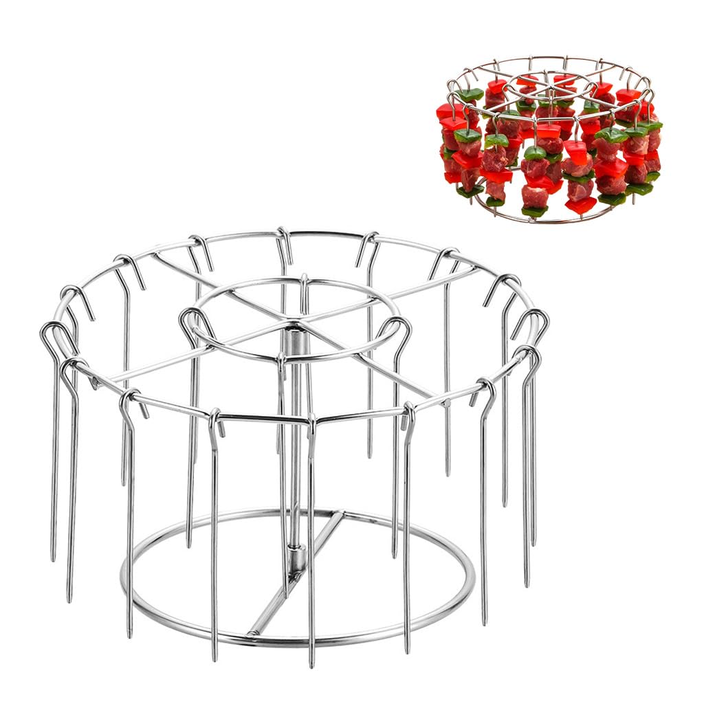 HASTHIP® 304 Stainless Steel Air Fryer Grill Rack, 6.2" Round Wire BBQ Rack with 24 Skewers, Durable Cooking & Roasting Rack for Air Fryers, Ovens, Grills & Outdoor BBQ