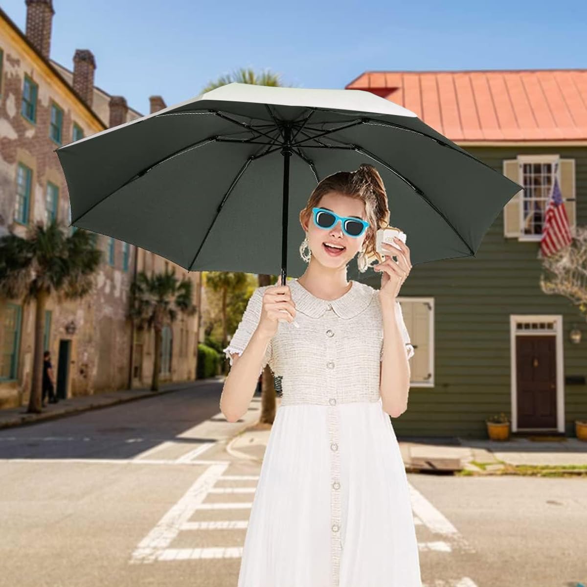 HASTHIP® Folding Umbrella for Women Rain & Sun Proof, UV Umbrella with 8 Strong Fiber Ribs, Gradient Modern Style Umbrella for Travel Lightweight Umbrella
