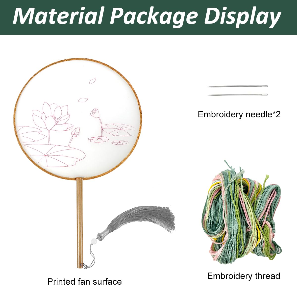 HASTHIP DIY Hand Fan Material Art Kit for Creative Embroidery with Wooden Handle and Tassel | Ideal Mother’s Day Gift