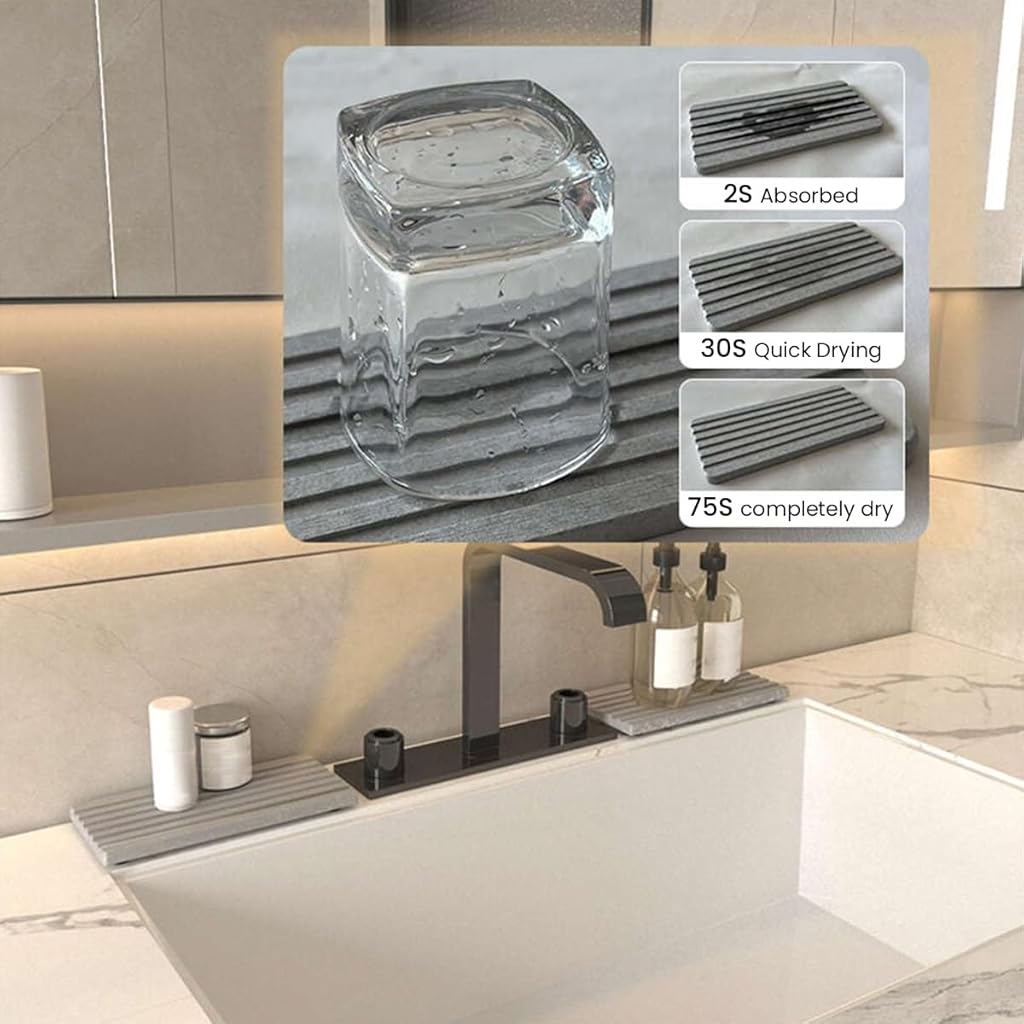 HASTHIP® Set of 2 Diatomite Soap Dishes with Drain, Water Absorbent Non-Slip Bathroom Tray, Fast Drying Rectangle Coaster for Sink, Shower, Kitchen Counter, Travel & Toiletries (Grey)