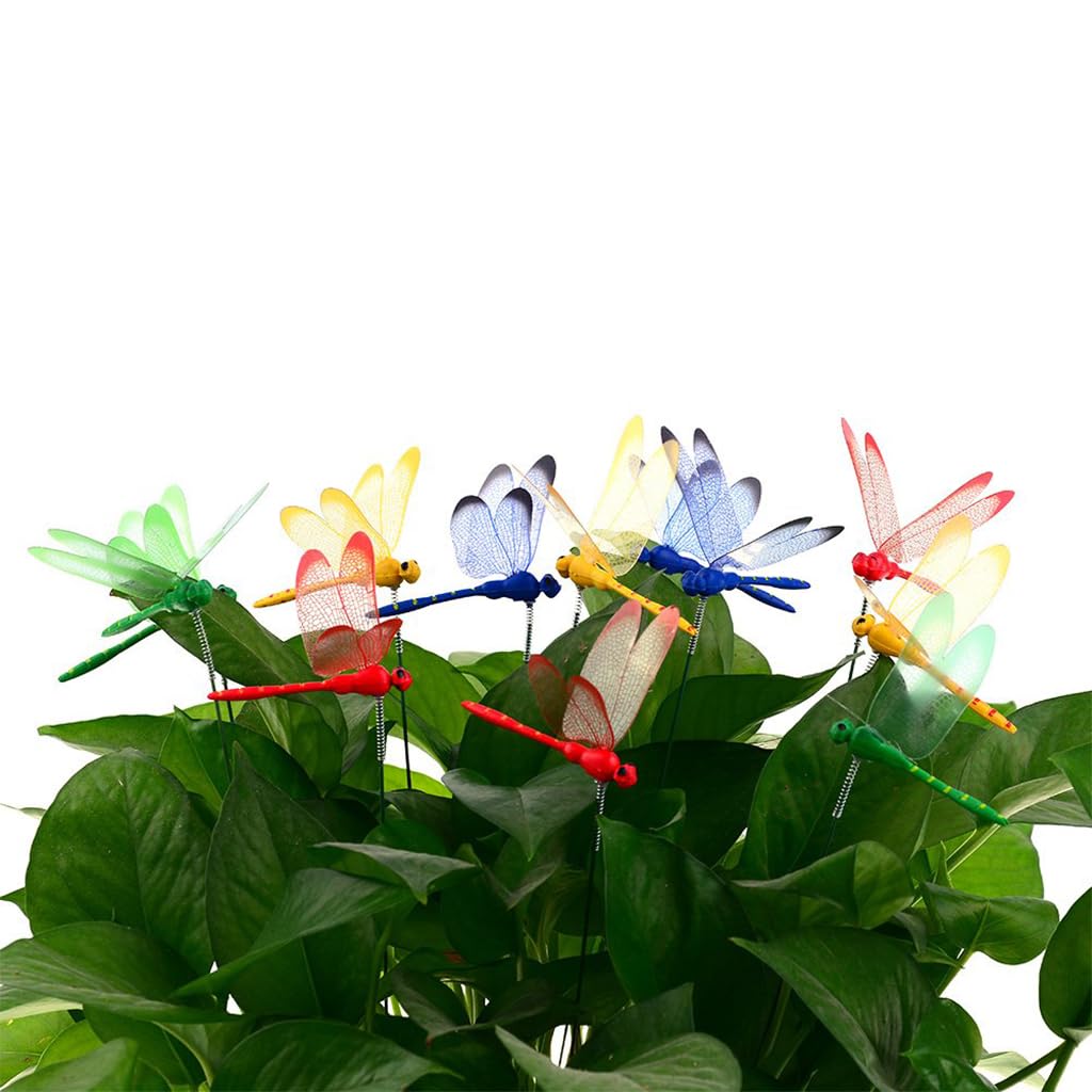 HASTHIP® 3D Dragonfly Balcony Decoration Items - 24 Pieces Garden Decoration Items - 25 CM Color Dragonflies Garden Stakes - Dragonflies Garden Decor - Indoor/Outdoor Plant Support Sticks