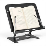 HASTHIP® Adjustable Metal Book Stand, Folding Cookbook Holder with Page Clips, Tablet & Laptop Support for Desk, Bed, Kitchen or Study Reading