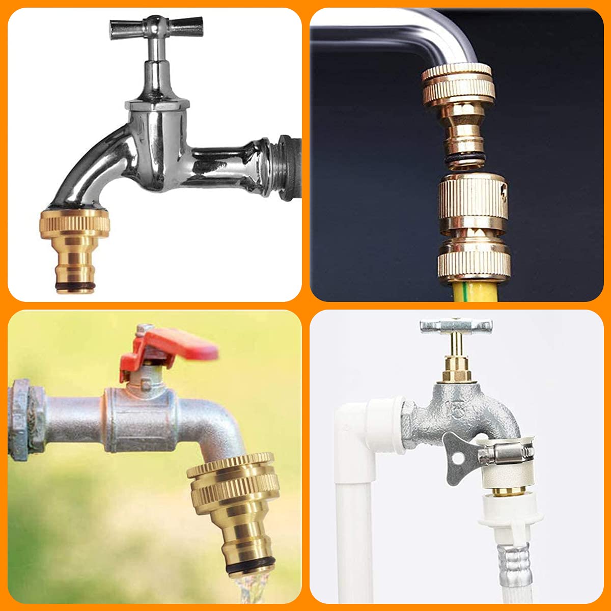 HASTHIP Tap Connectors Kit for 1/2 and 3/4 inch Faucets with Quick Release Copper Fittings | 5 Piece Set