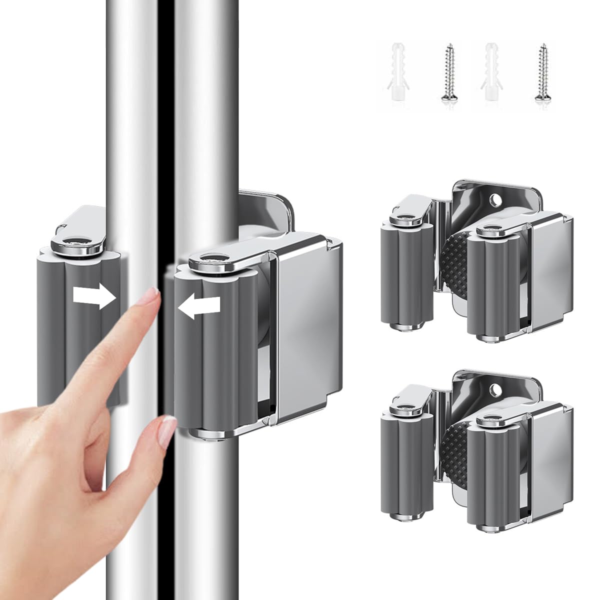 HASTHIP Broom and Mop Holder for Garage and Kitchen with Non Slip Design | Pack of 2 Stainless Steel Wall Mount