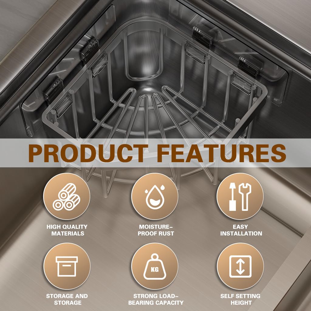HASTHIP Stainless Steel Kitchen Sink Organizer for Bathroom and Kitchen | 5.27x5.27x3.54 in Rust‑Resistant Multi‑Compartment Design