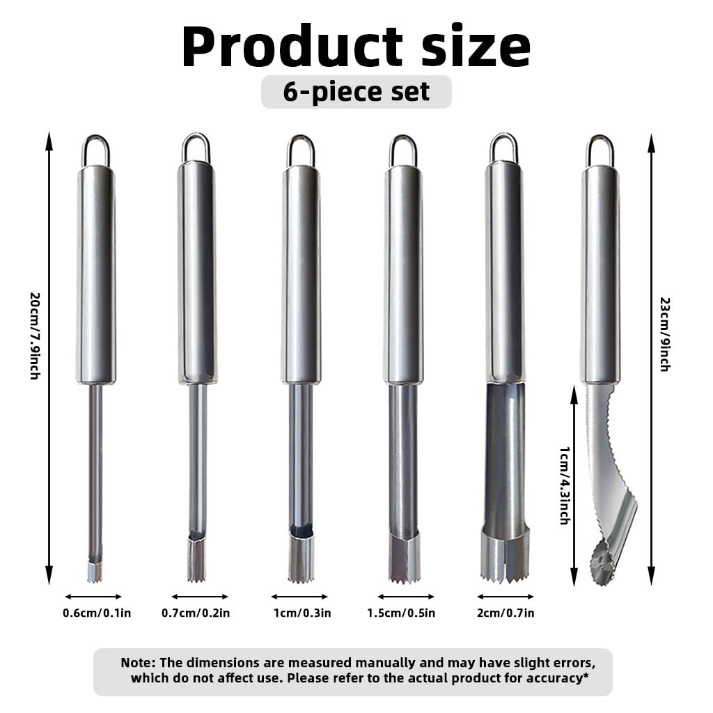 HASTHIP Corer and Pitter Set for Fruits and Vegetables with 11 cm Spiral Serrated Blade | 6 Pieces Stainless Steel Tools with Ergonomic Handles