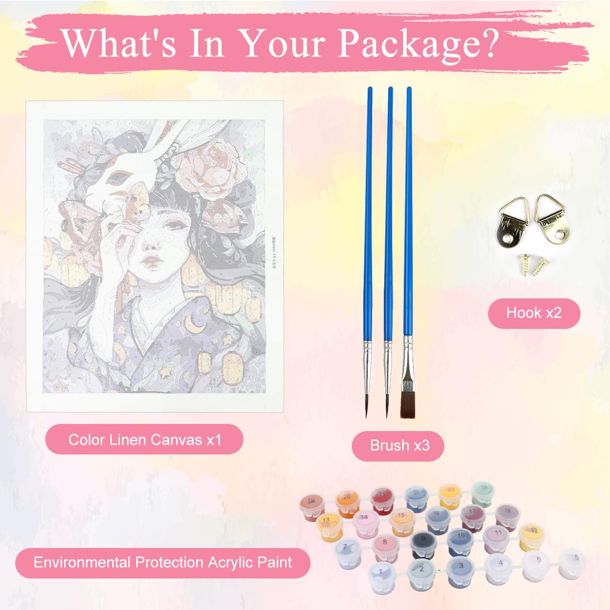 HASTHIP Paint by Number Kit for Japanese Courtesan Art with Acrylic Paints 15.7x20 in Canvas | Ideal DIY Gift and Wall Decor