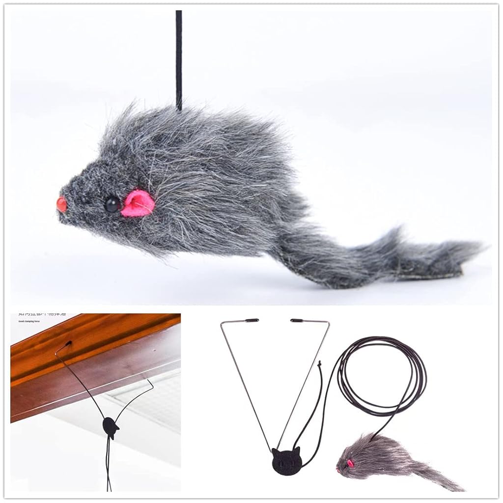 HASTHIP® Juguete Interactivo para Gatos,Varita con Cuerda Elástica Ajustable y Cinta Colorida,Juguete Colgante con Ratón de Felpa Teaser para Gatos de Interior Ejercicio y Diversión