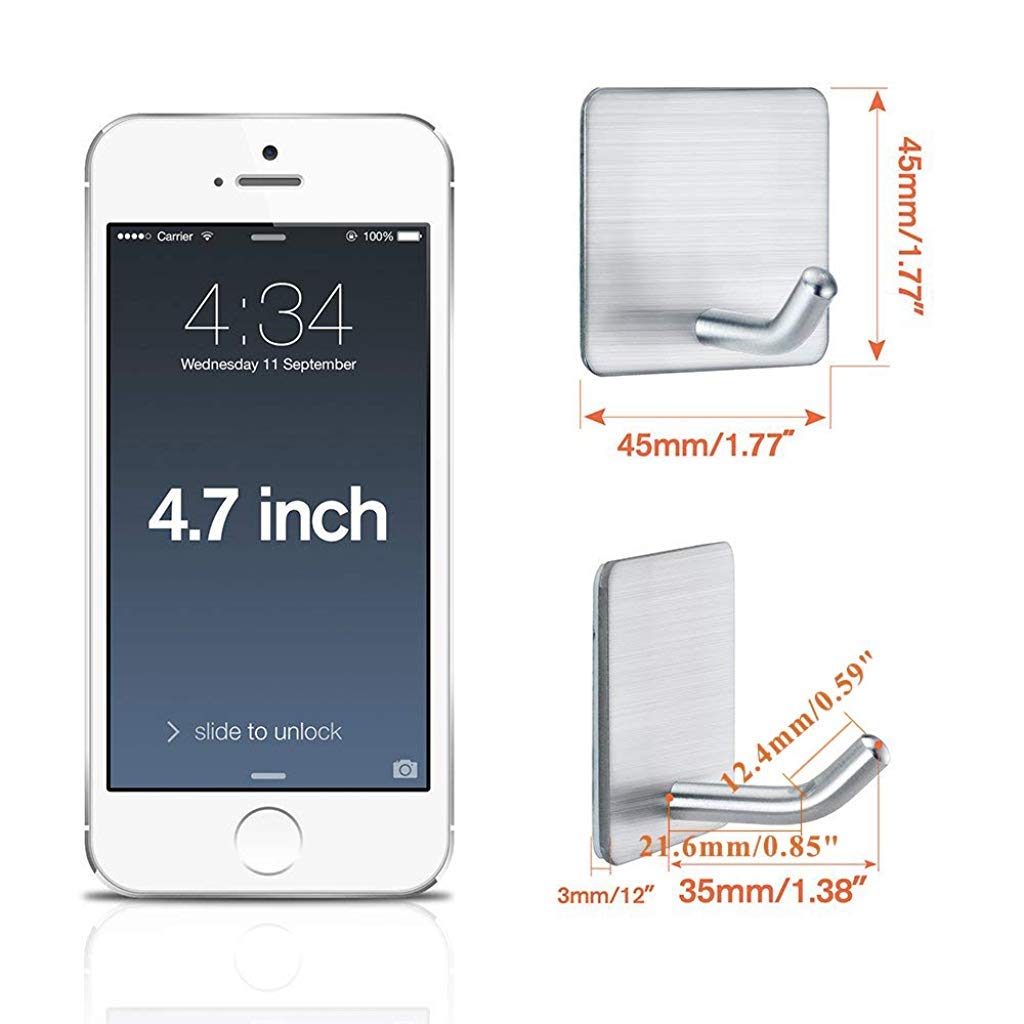 Supvox Self Adhesive Hooks, Heavy Duty Stainless Steel Waterproof Towel Hooks Stick on Hooks Wall Hangers Sticky Hooks for Hanging Bathroom Kitchen Home-4 Packs