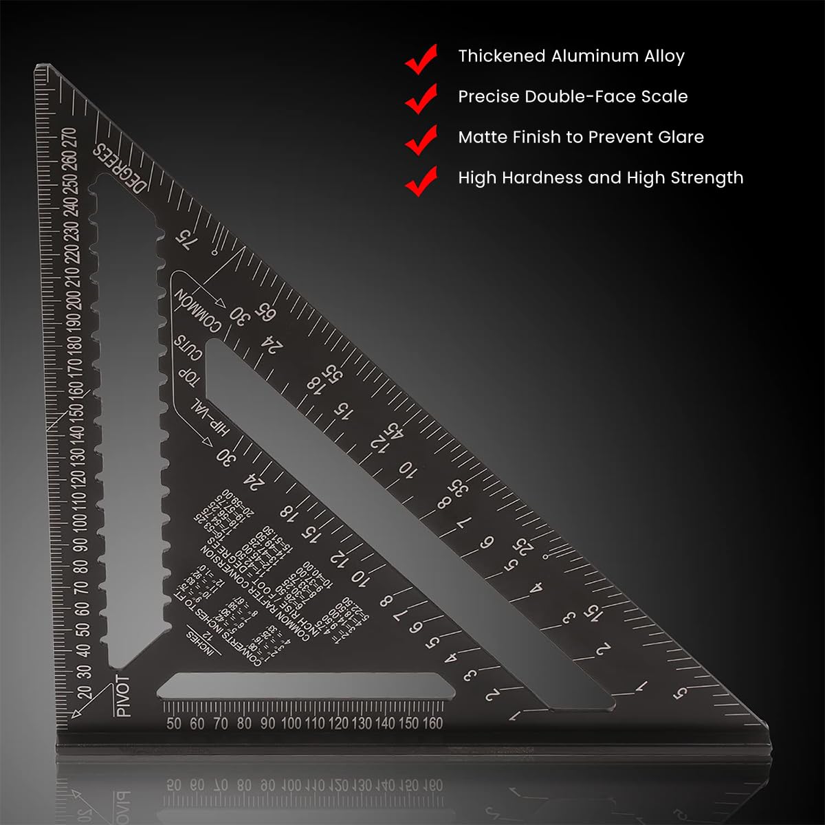 HASTHIP Triangle Ruler for Woodworking with Double Scale Laser Marks and Aluminum Alloy Construction | 12 Inch Metric Measuring Tool