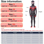 HASTHIP® Kids Spiderman Dress Suit Superhero Spider Man Costume 3D Lenses Black Spider Miles Morales, Silk-Feel Fabric Spider-Man Bodysuit Fancy Jumpsuit for Boys Girls Halloween Cosplay