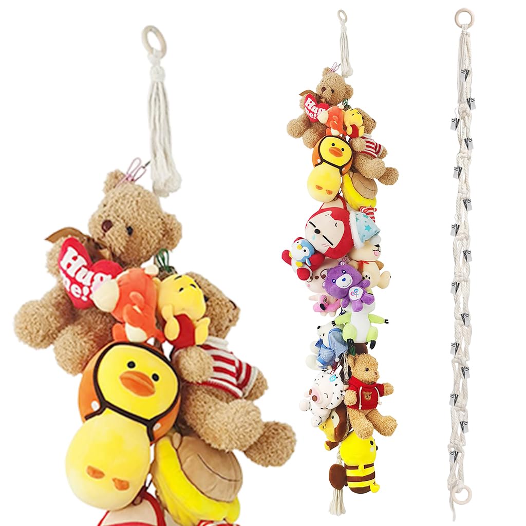 HASTHIP® Cuerda Colgante de Algodón Tejido a Mano 78'' con 20 Clips Metálicos,Organizador de Juguetes Peluche,Cadena Almacenamiento Decorativa para Puerta o Pared Ahorro Espacio