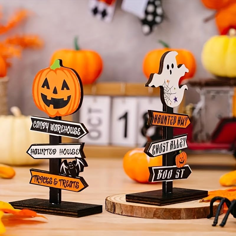 HASTHIP Halloween Desk Decor Set for Home and Office featuring 2pcs 5.5 in Pumpkin Ghost Ornaments
