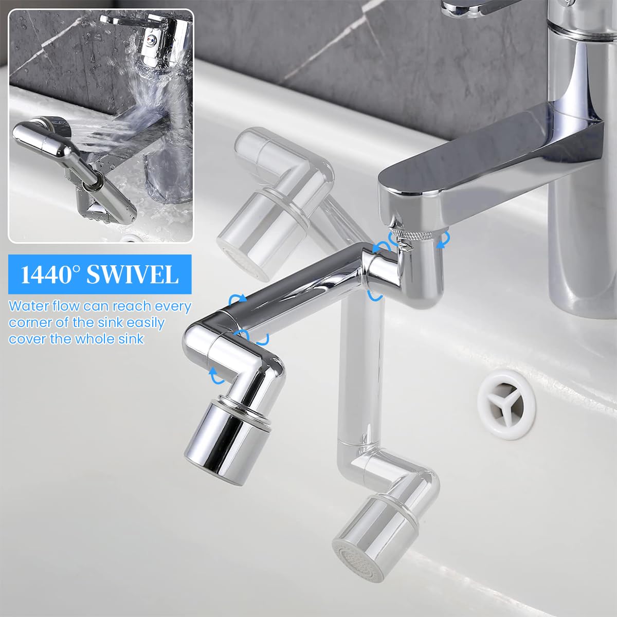 HASTHIP Faucet Extender for Kitchen and Bathroom with 1440° Swivel Arm and Brass Body | 2 Water Flow Modes