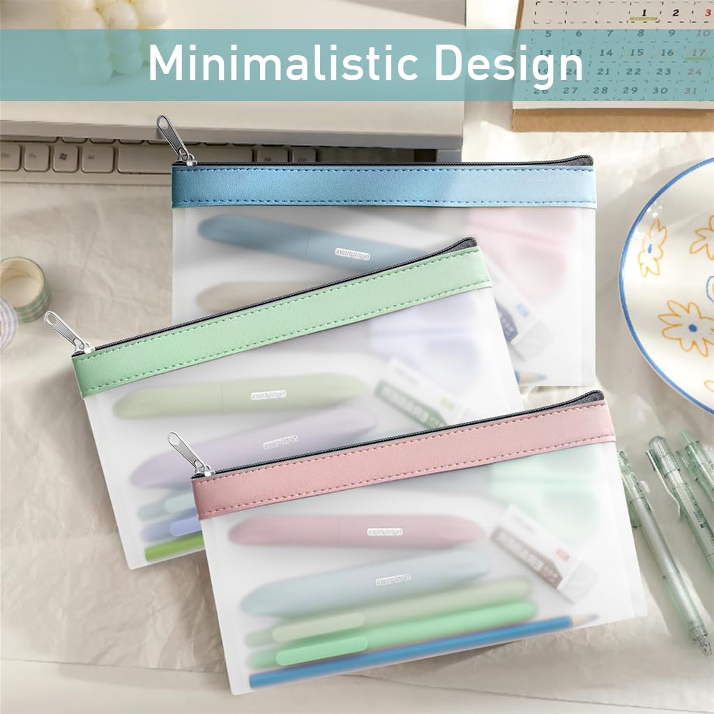 HASTHIP Pencil Pouches Set for School and Office Storage featuring Semi‑Transparent PVC 8.2x4.1 in | Waterproof Utility Bags for Students