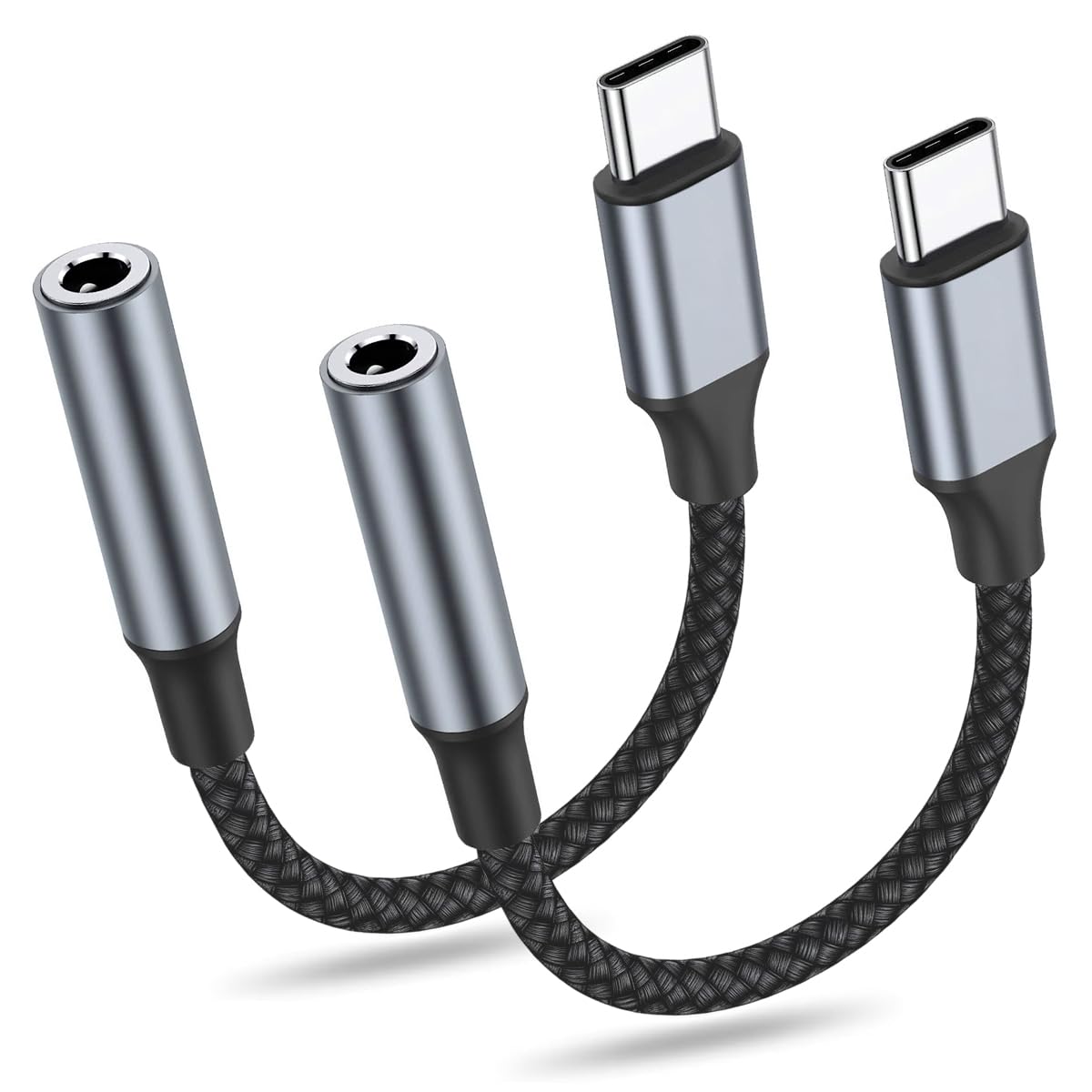 HASTHIP® Verilux2 Pack USB C to 3.5mm Audio Adapter 12cm Braided Headphone Jack Dongle with Aluminum Housing, HiFi Sound Aux Converter for USB C Phones Tablets Laptops