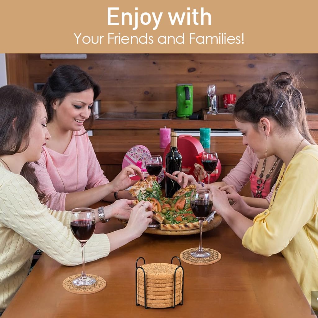 HASTHIP Mandala Coasters for Tea and Coffee Cups with 12pcs 3.9 in Cork Design | Organizer Rack Gift Set