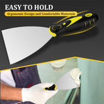 HASTHIP Putty Scraper Set for Drywall Repair featuring Anti Slip Handles and 5 Stainless Steel Blades