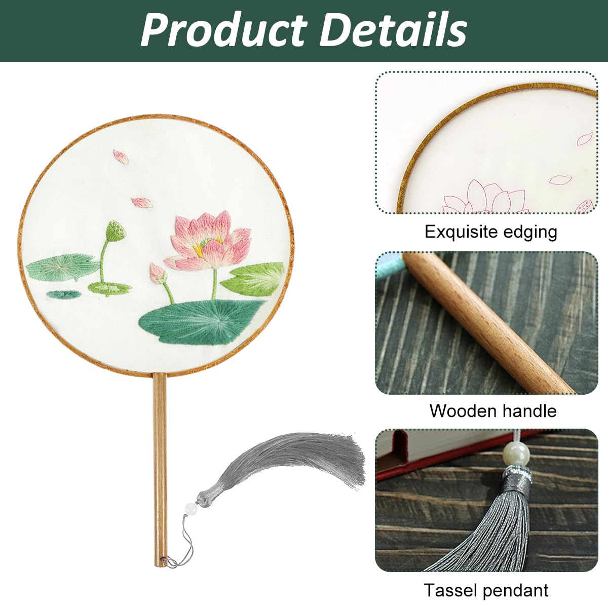HASTHIP DIY Hand Fan Material Art Kit for Creative Embroidery with Wooden Handle and Tassel | Ideal Mother’s Day Gift