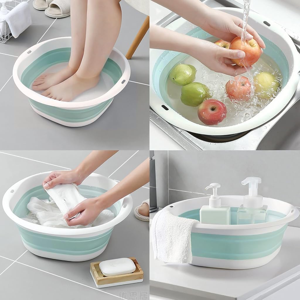 HASTHIP Silicone Collapsible Tub Bucket Set for Handwash and Outdoor Washing | 6PCS Foldable Basin with Hanging Holes