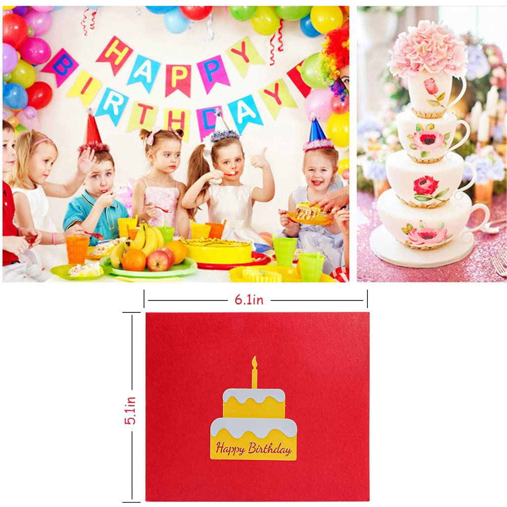 HASTHIP Greeting Card for Birthday with Pop Up 3D Cake Design and Envelopes 3PCS Set