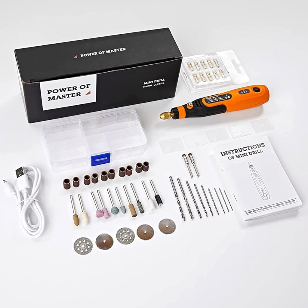 HASTHIP® 45pcs Mini Cordless Drill Machine, Mini Grinding Machine, 900Ah USB Rechargeable 3 Speed Small Drill Machine for Craft, Drill Machines for Engraving/Polishing/Grinding/Cleaning