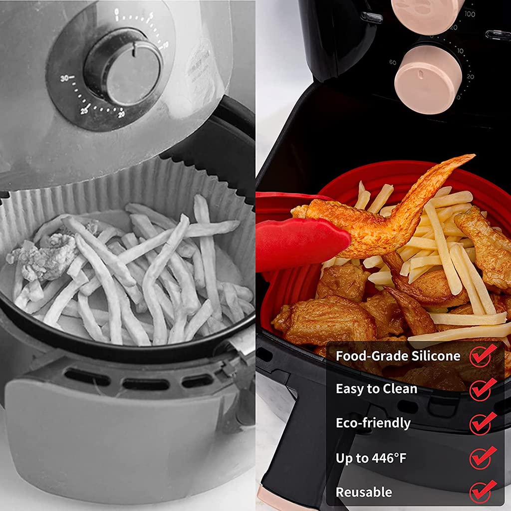 HASTHIP Air Fryer Liners for 4–7QT with Snowflake Grooves and Handy Handles | Red Silicone 8.2 in