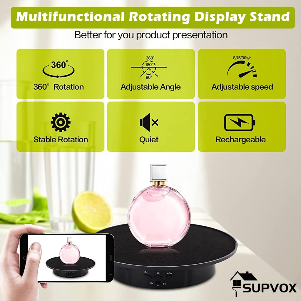 1Pcs Electric Rotating Display Stand, USB Charge 360 Degree Rotating Turntable, 20CM /Load 8KG, Multi-Functional Rotary Table for Photography Products Shows, Jewelry, Cake (Without Battery)