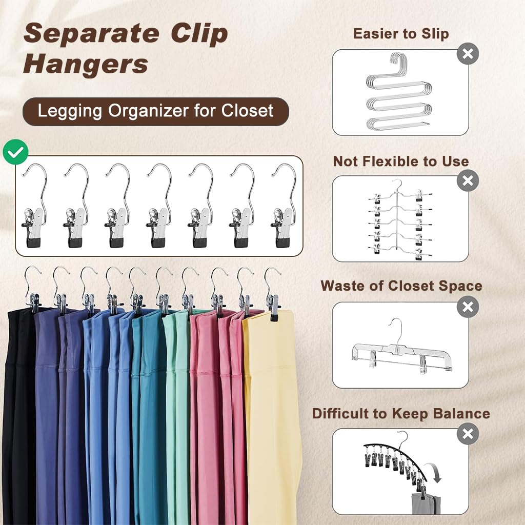 HASTHIP Adjustable Clothes Pants Hangers for Closet Organization with 360° Swivel Hooks | 10 Pcs Metal Clip Design