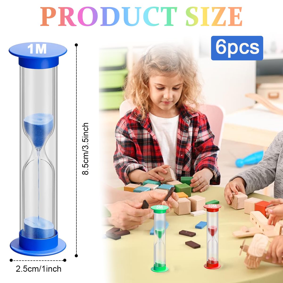 6PCS Small Sand Timer Hourglass Sandglass Sand Clock Timer 30sec / 1min / 2mins / 3mins / 5mins / 10mins(8.8cm High)