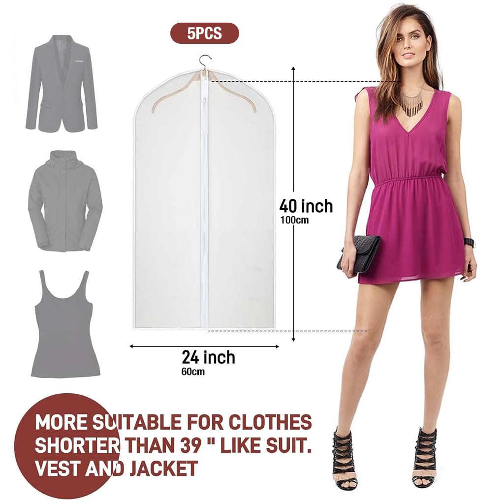HASTHIP Garment Bags for Suits and Coats featuring Clear Zipper Cover Set 60x100cm 5pcs