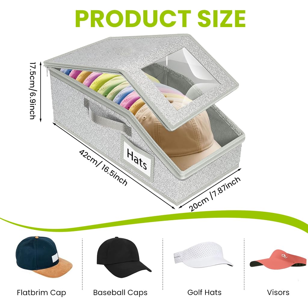 HASTHIP Multi Caps Storage Box for Collectors with Zip-up Roof and Clear Window 42x22x17cm