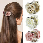 HASTHIP® 3 Piezas Clips de Garra con Flor de Rosa,Pinzas Pelo Acrílicas con Resorte Fuerte,Accesorios Elegantes para Mujeres y Niñas Estilo Medio Recogido Ligero y Duradero