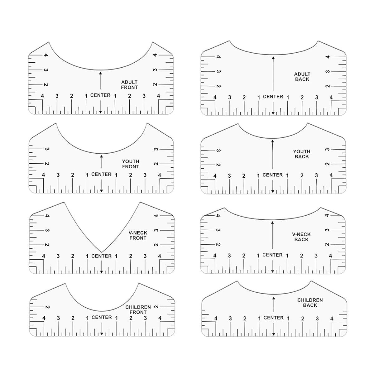 HASTHIP® 8Pcs Basic T-Shirt Alignment Rulers Collar Alignment Guides with Scales Basic Collar Pattern Guides PVC Transparent Alignment Ruler for Centering Clothing Design