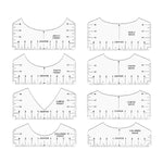 HASTHIP® 8Pcs Basic T-Shirt Alignment Rulers Collar Alignment Guides with Scales Basic Collar Pattern Guides PVC Transparent Alignment Ruler for Centering Clothing Design