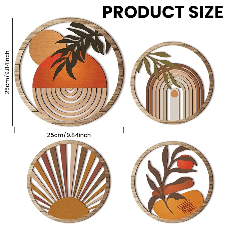 HASTHIP Wall Decor Set for Living Room and Bedroom featuring 4pcs 10 in Wooden Art | Quick Invisible Mounting