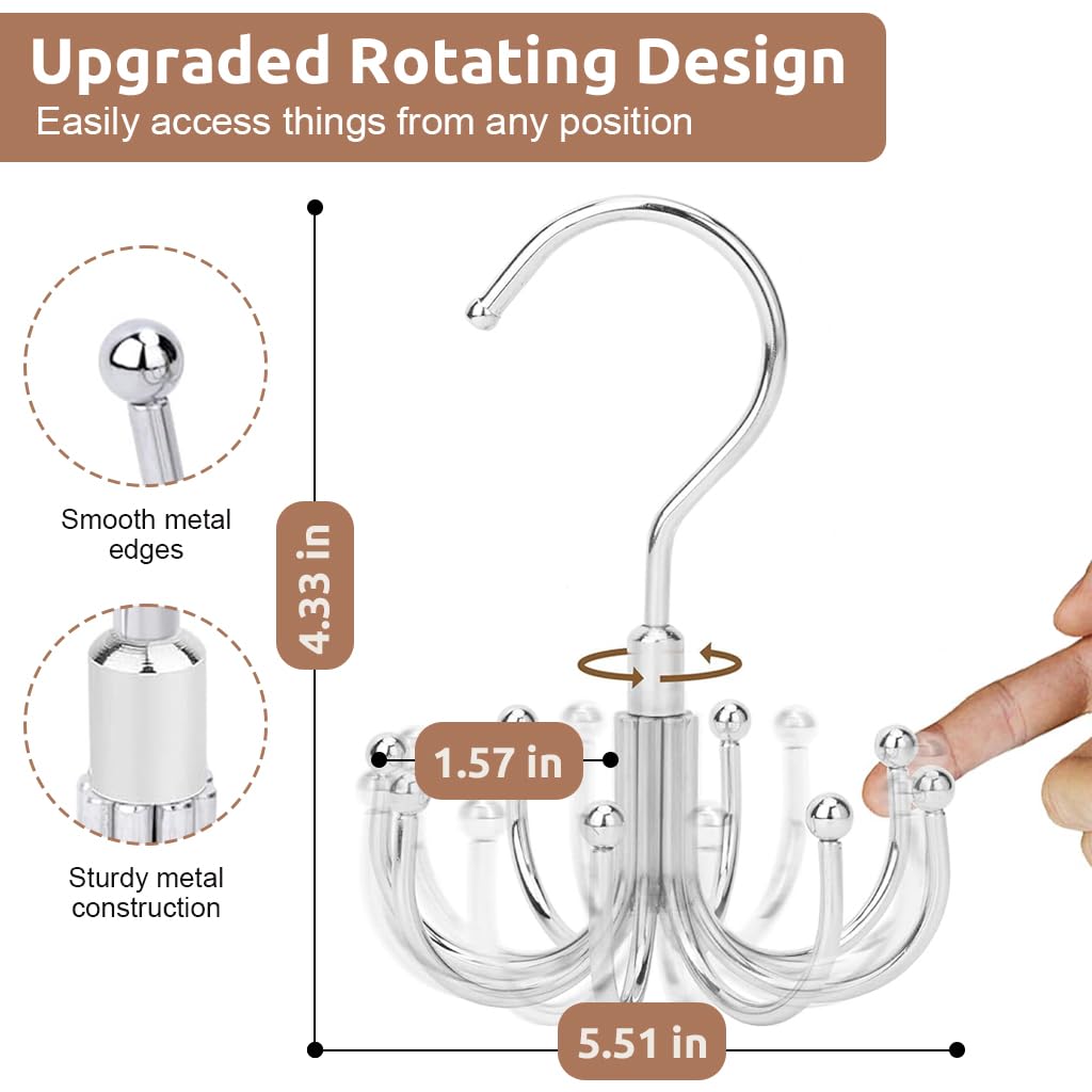HASTHIP Rotatable Tie Organizer for Closet Storage with 8 Hooks | Space Saving 3PCS Set