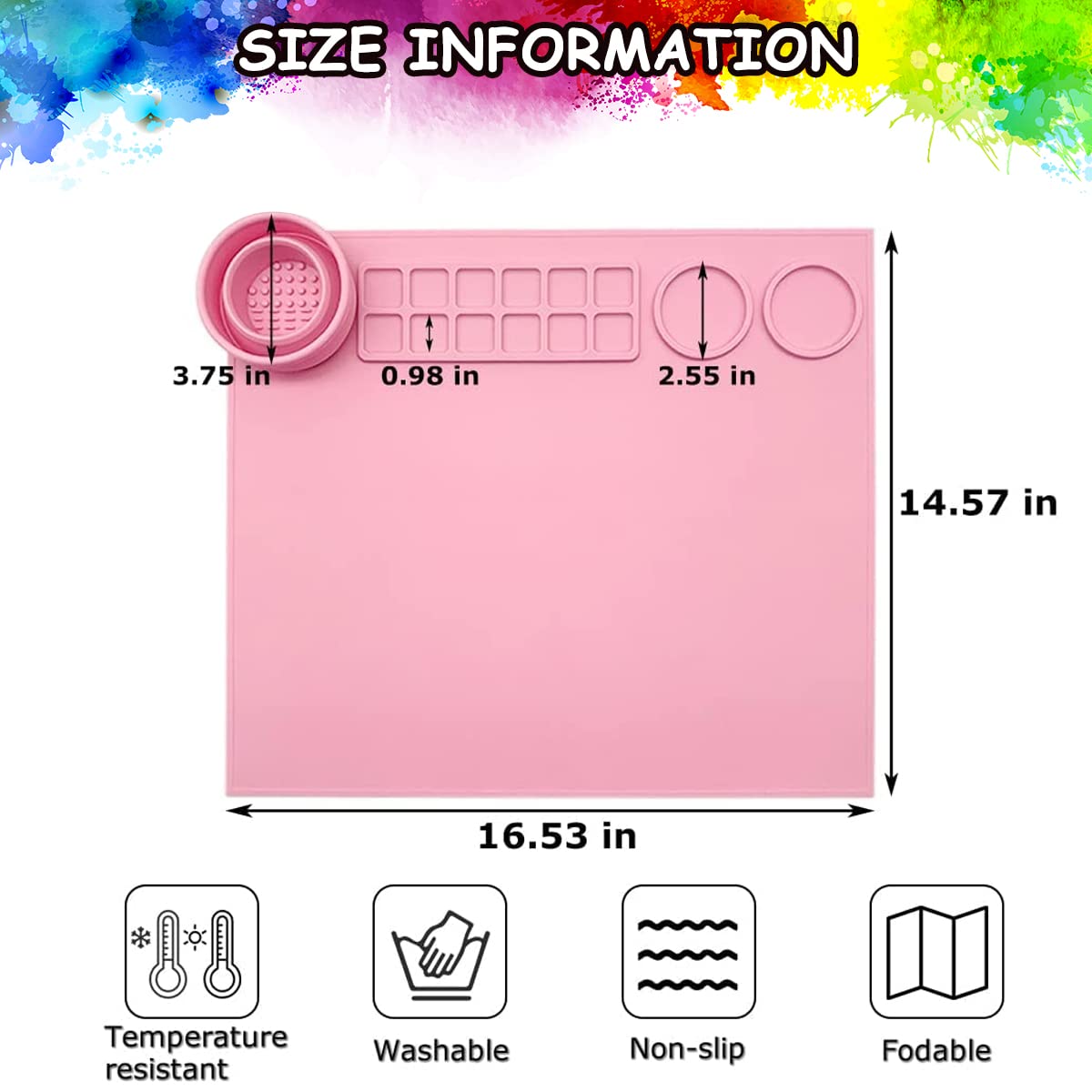 HASTHIP Silicone Craft Mat for Kids Arts and Crafts with Cleaning Cup and Mixing Plate 43×38cm