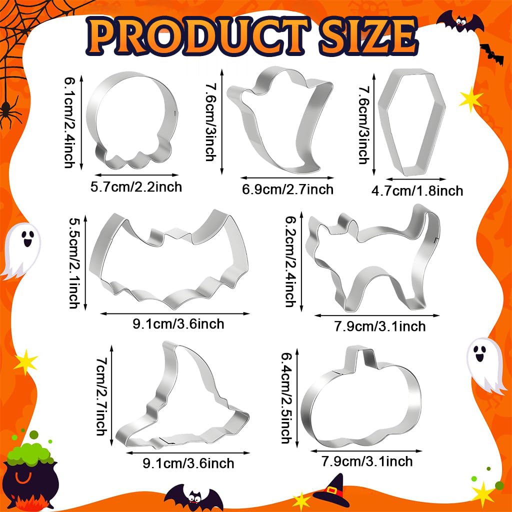HASTHIP Halloween Cookie Cutters Set for Baking with 7pcs Stainless Steel Molds | Fun Shapes