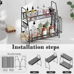 HASTHIP Desk Organizer Rack for Office and Kitchen Use with Double Layer Storage 35.5x20x33 cm | Metal Mesh Design and Side Hanging Case
